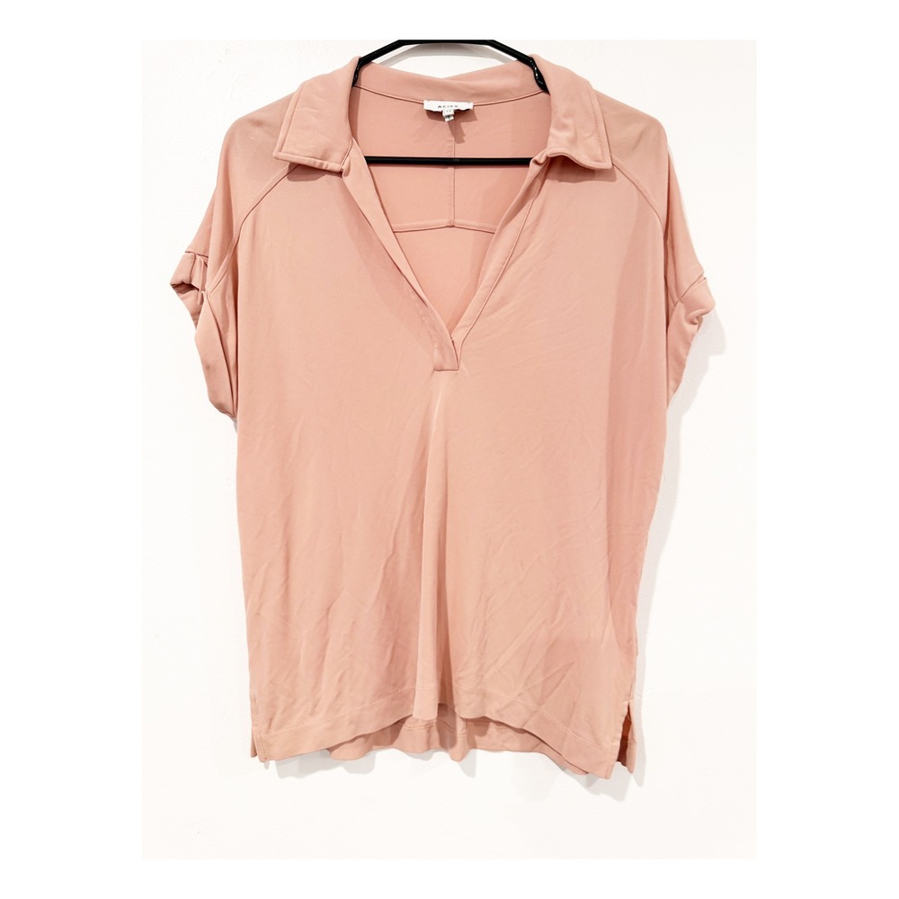 Reiss Womens Pink V-Neck Collared Short Sleeve Blouse Top Size Medium